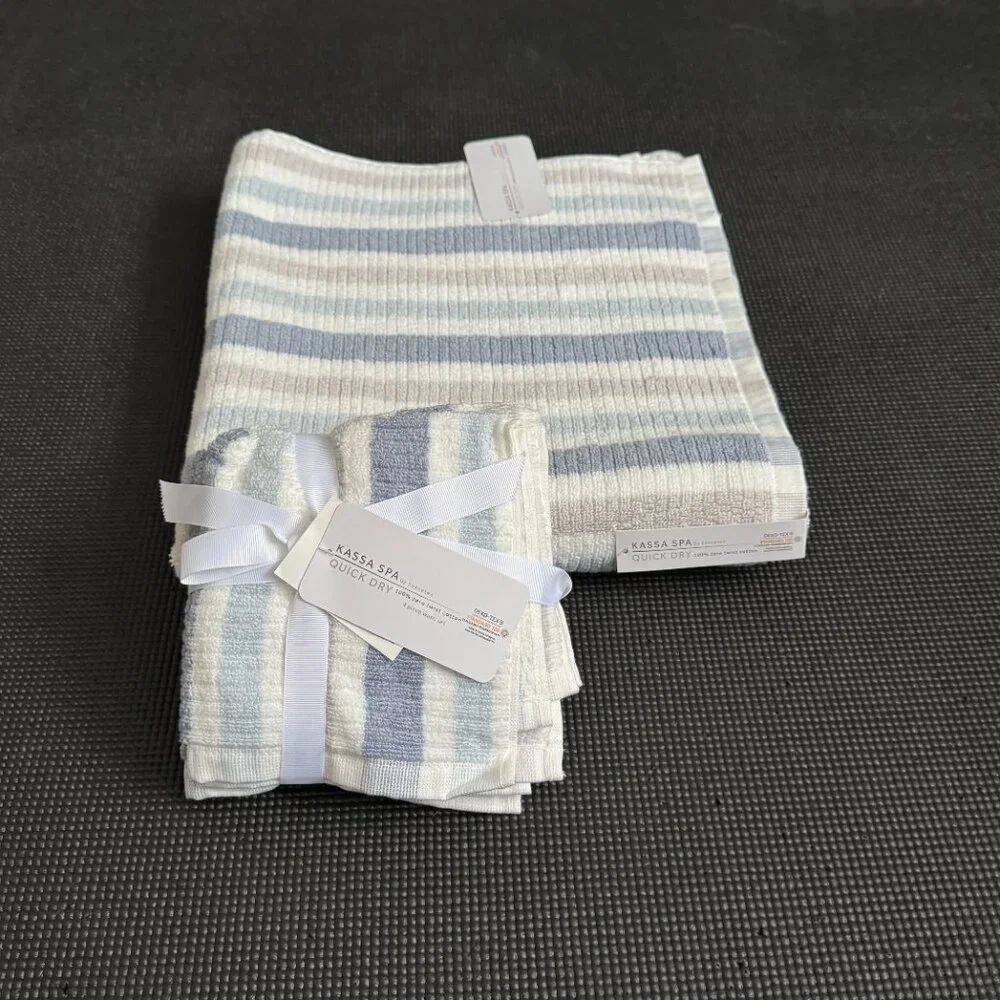 Caro 17 x 24 Blue White Stripes Striped Bath Rug Mat 100% COTTON Non Slip